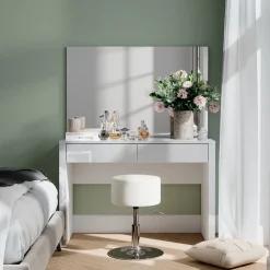 Vicco Schminktisch Weiß Hochglanz/Weiß Annabelle 110x75.5x50 cm - Frisiertisch, Hält täglich genutzte Produkte immer griffbereit