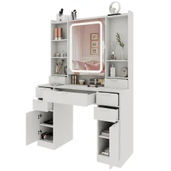 Vicco Schminktisch Weiß Solea 105x156x40 cm - Frisiertisch, Separate Bereiche für Pinsel, Paletten & Schmuck