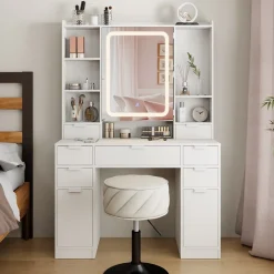 Vicco Schminktisch Weiß Solea 105x156x40 cm - Frisiertisch, Separate Bereiche für Pinsel, Paletten & Schmuck