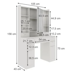 Vicco Schminktisch Weiß Solea 105x156x40 cm - Frisiertisch, Separate Bereiche für Pinsel, Paletten & Schmuck