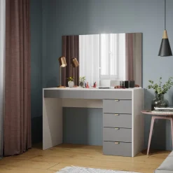 Vicco Schminktisch Weiß/Grau/Grau Elise 115x76x55 cm - Kosmetiktisch, Schubladensystem für Ordnung im Alltag