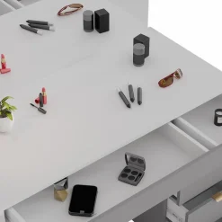 Vicco Schminktisch Weiß/Grau/Grau Elise 115x76x55 cm - Kosmetiktisch, Schubladensystem für Ordnung im Alltag