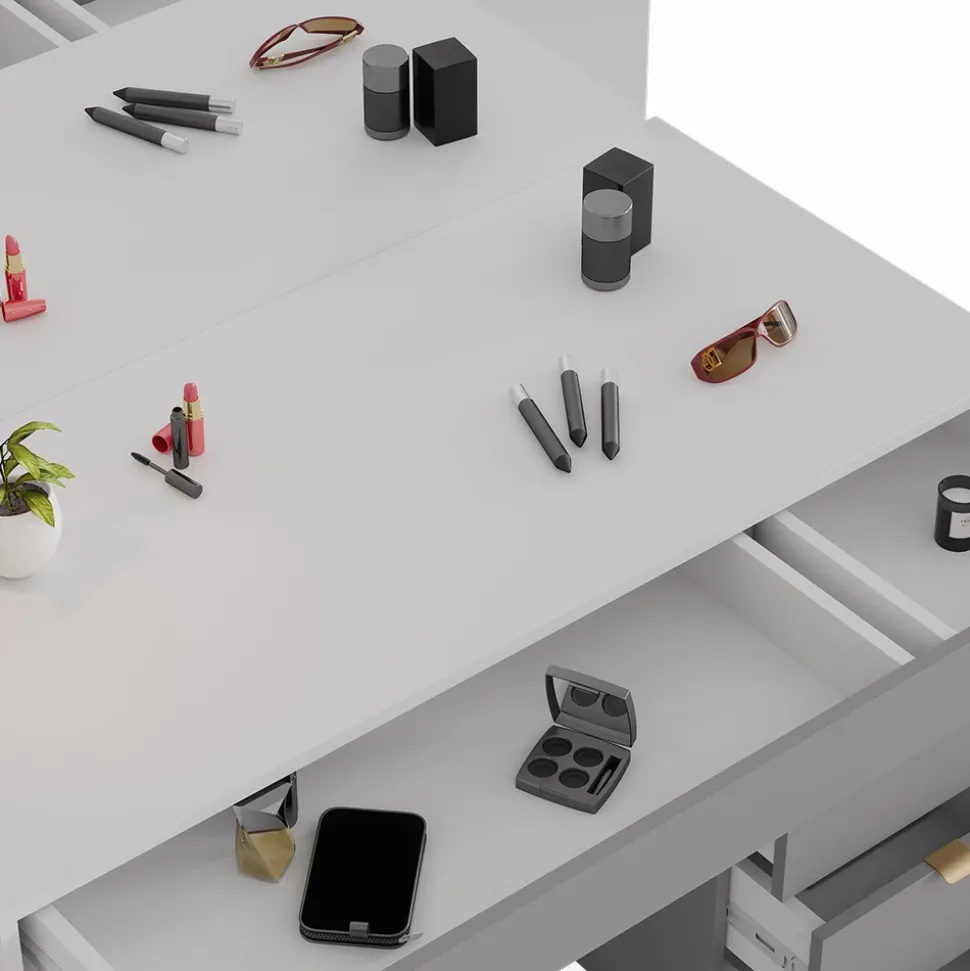 Vicco Schminktisch Weiß/Grau/Grau Elise 115x76x55 cm - Kosmetiktisch, Schubladensystem für Ordnung im Alltag