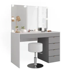 Vicco Schminktisch Weiß/Grau/Grau Elise 115x76x55 cm - Frisiertisch, Schubladensystem für Ordnung im Alltag