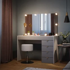 Vicco Schminktisch Weiß/Grau/Grau Elise 115x76x55 cm - Frisiertisch, Schubladensystem für Ordnung im Alltag