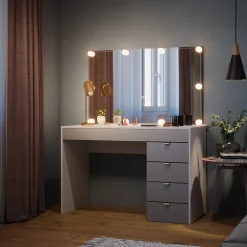 Vicco Schminktisch Weiß/Grau/Grau Elise 115x76x55 cm - Frisiertisch, Schubladensystem für Ordnung im Alltag