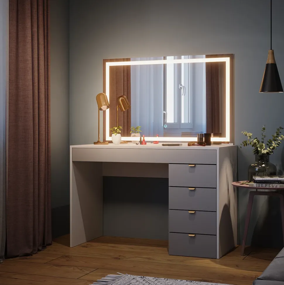 Vicco Schminktisch Weiß/Grau/Grau Elise 115x76x55 cm - Frisiertisch, Schubladensystem für Ordnung im Alltag