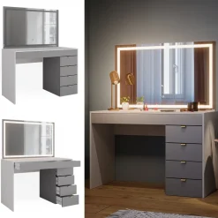 Vicco Schminktisch Weiß/Grau/Grau Elise 115x76x55 cm - Frisiertisch, Schubladensystem für Ordnung im Alltag