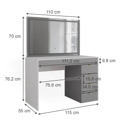 Vicco Schminktisch Weiß/Grau/Grau Elise 115x76x55 cm - Frisiertisch, Schubladensystem für Ordnung im Alltag