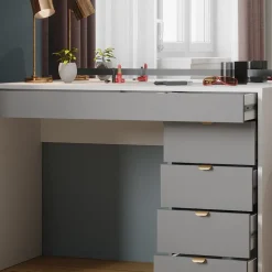 Vicco Schminktisch Weiß/Grau/Grau Elise 115x76x55 cm - Frisiertisch, Schubladensystem für Ordnung im Alltag