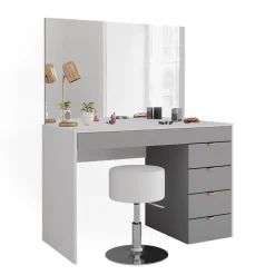 Vicco Schminktisch Weiß/Grau/Grau Elise 115x76x55 cm - Frisiertisch, Schubladensystem für Ordnung im Alltag