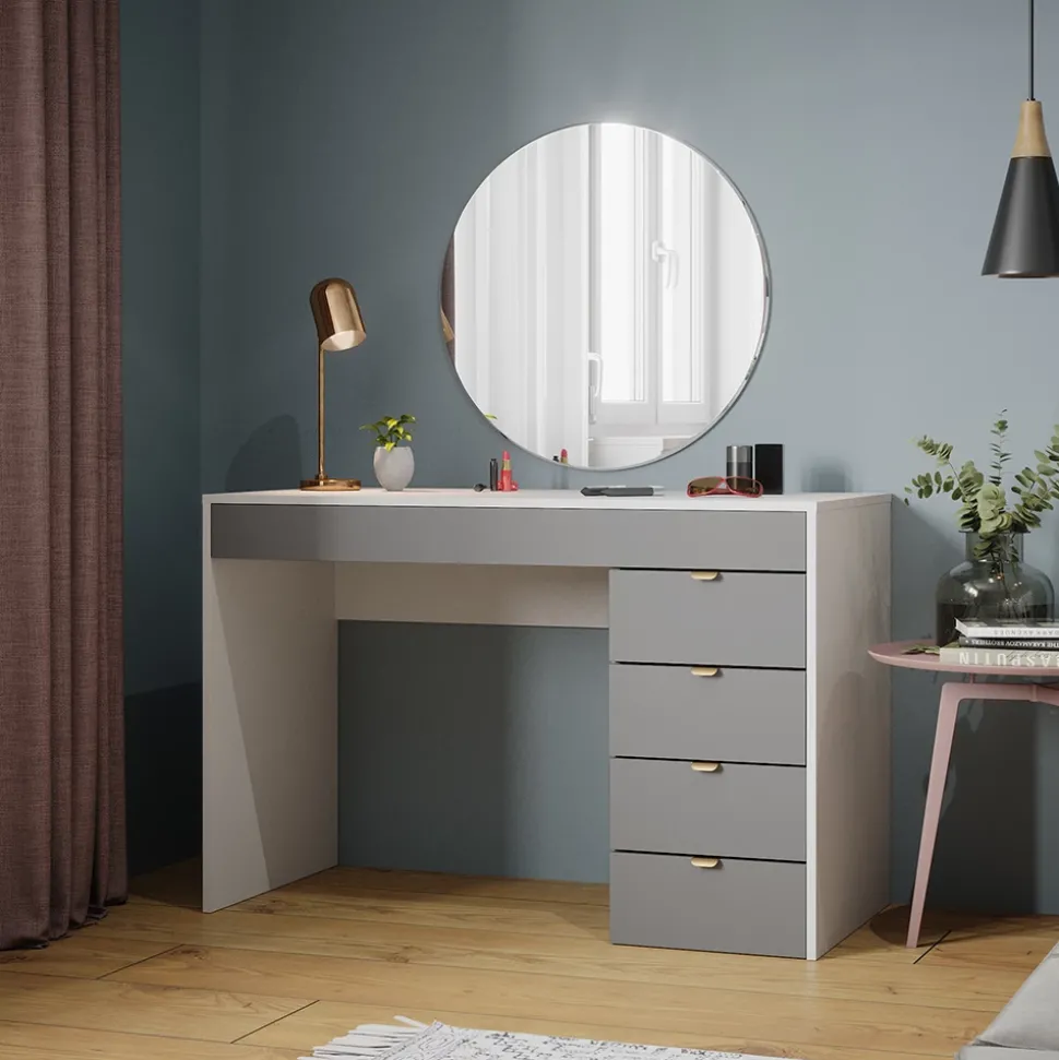 Vicco Schminktisch Weiß/Grau/Grau Elise 115x76x55 cm - Kosmetiktisch, Schubladensystem für Ordnung im Alltag