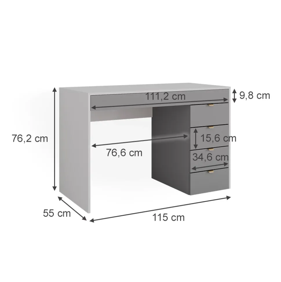 Vicco Schminktisch Weiß/Grau/Grau Elise 115x76x55 cm - Kosmetiktisch, Schubladensystem für Ordnung im Alltag