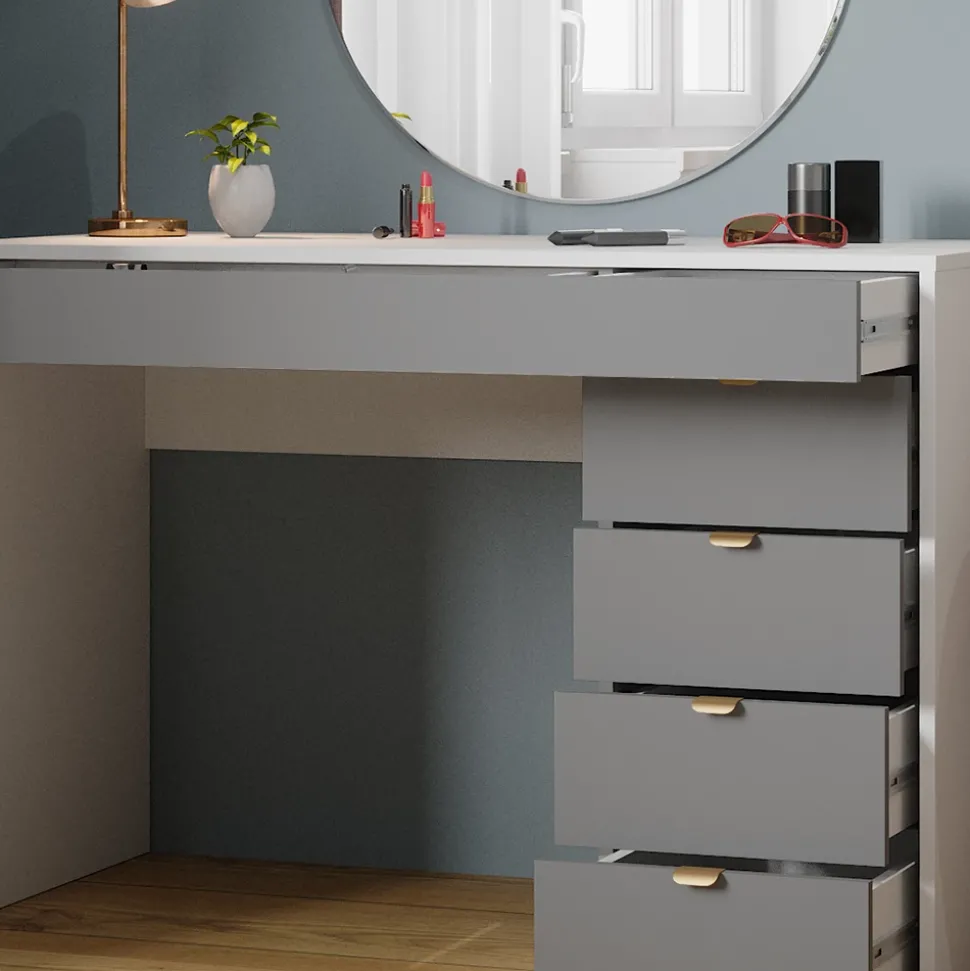 Vicco Schminktisch Weiß/Grau/Grau Elise 115x76x55 cm - Kosmetiktisch, Schubladensystem für Ordnung im Alltag