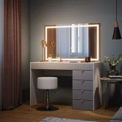 Vicco Schminktisch Weiß/Grau/Grau Elise 115x76x55 cm - Frisiertisch, Schubladensystem für Ordnung im Alltag