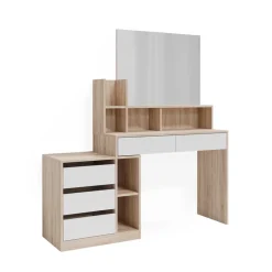 Vicco Schminktisch Weiß/Sonoma Anja 139.8x115x40 cm - Kosmetiktisch, Schubladen für Ordnung im Chaos