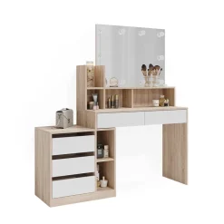 Vicco Schminktisch Weiß/Sonoma Anja 139.8x115x40 cm - Frisiertisch, Schubladen für Ordnung im Chaos