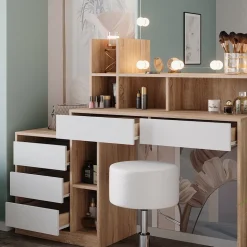 Vicco Schminktisch Weiß/Sonoma Anja 139.8x115x40 cm - Frisiertisch, Schubladen für Ordnung im Chaos