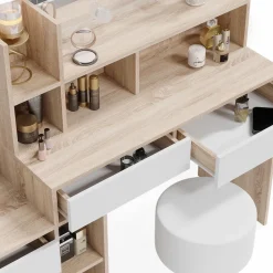 Vicco Schminktisch Weiß/Sonoma Anja 139.8x115x40 cm - Frisiertisch, Schubladen für Ordnung im Chaos