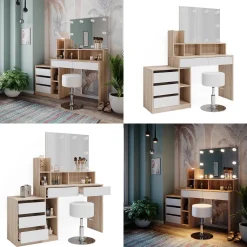 Vicco Schminktisch Weiß/Sonoma Anja 139.8x115x40 cm - Frisiertisch, Schubladen für Ordnung im Chaos