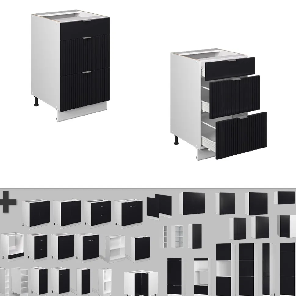 Vicco Schubladenunterschrank "Fame-Line", Schwarz gestreift, 50 cm ohne Arbeitsplatte