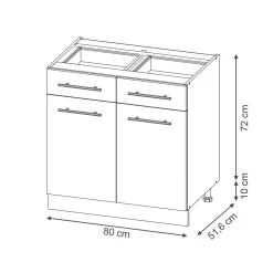 Vicco Schubunterschrank Fame-Line, Schubladenschrank für die Küche, Schwarz gestreift, 80 cm, AP Marmor