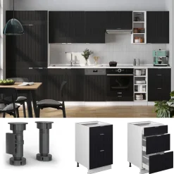 Vicco Schubunterschrank Fame-Line, Schubladenschrank für die Küche, Schwarz gestreift, 50 cm, AP Marmor