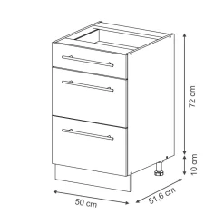 Vicco Schubunterschrank Fame-Line, Schubladenschrank für die Küche, Schwarz gestreift, 50 cm, AP Marmor