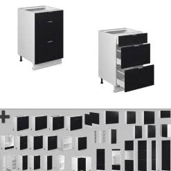 Vicco Schubunterschrank Fame-Line, Schubladenschrank für die Küche, Schwarz gestreift, 50 cm, AP Marmor