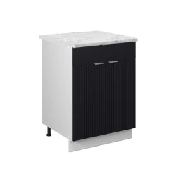 Vicco Schubunterschrank "Fame-Line", Schwarz gestreift, 60 cm mit Schublade, AP Marmor