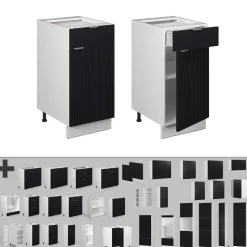 Vicco Schubunterschrank Fame-Line, Schubladenschrank für die Küche, Schwarz gestreift, 40 cm, AP Marmor