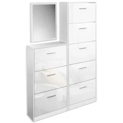 Vicco Schuhkipper Gizmo, Schuhregal, Weiß Hochglanz, Set mit Spiegel