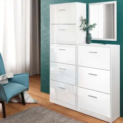 Vicco Schuhkipper Gizmo, Schuhregal, Weiß Hochglanz, Set mit Spiegel