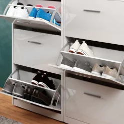 Vicco Schuhkipper Gizmo, Schuhregal, Weiß Hochglanz, Set mit Spiegel