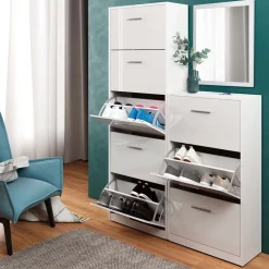 Vicco Schuhkipper Gizmo, Schuhregal, Weiß Hochglanz, Set mit Spiegel