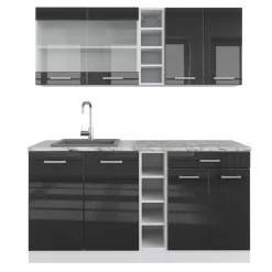 Vicco Singleküche "R-Line", Anthrazit Hochglanz/Weiß, 160 cm ohne Arbeitsplatte