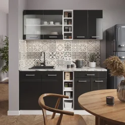 Vicco Singleküche "R-Line", Anthrazit Hochglanz/Weiß, 160 cm ohne Arbeitsplatte