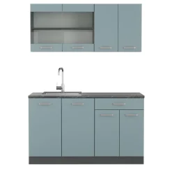 Vicco Singleküche "R-Line", Blau-Grau/Anthrazit, 140 cm ohne Arbeitsplatte