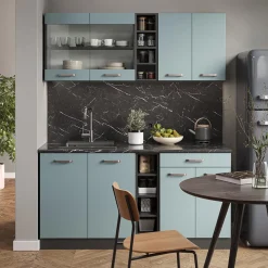 Vicco Singleküche "R-Line", Blau-Grau/Anthrazit, 160 cm ohne Arbeitsplatte