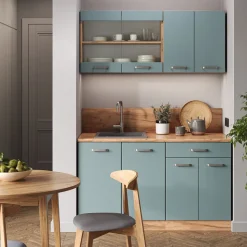 Vicco Singleküche "R-Line", Blau-Grau/Goldkraft Eiche, 140 cm ohne Arbeitsplatte