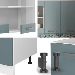 Vicco Singleküche R-Line, Küchenzeile Single, Blau-Grau/Weiß, 140 cm, AP Marmor