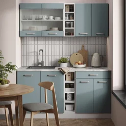 Vicco Singleküche R-Line, Küchenzeile Single, Blau-Grau/Weiß, 160 cm ohne Arbeitsplatte