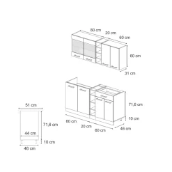 Vicco Singleküche R-Line, Küchenzeile Single, Blau-Grau/Weiß, 160 cm, AP Marmor