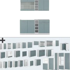 Vicco Singleküche R-Line, Küchenzeile Single, Blau-Grau/Weiß, 160 cm, AP Marmor