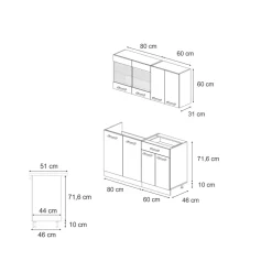 Vicco Singleküche R-Line, Küchenzeile Single, Schwarz Hochglanz/Weiß, 140 cm, AP Marmor