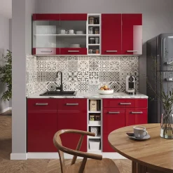 Vicco Singleküche "R-Line", Rot Hochglanz/Weiß, 160 cm , AP Marmor