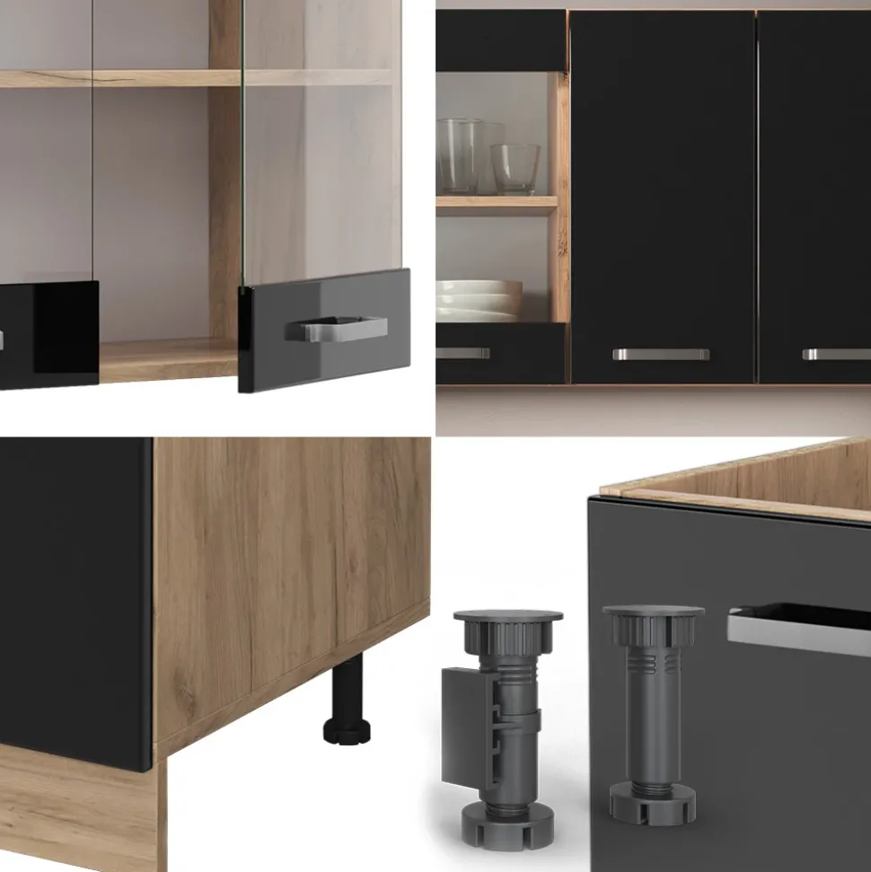 Vicco Singleküche "R-Line", Schwarz Hochglanz/Goldkraft Eiche, 140 cm ohne Arbeitsplatte