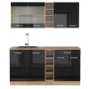 Vicco Singleküche "R-Line", Schwarz Hochglanz/Goldkraft Eiche, 160 cm ohne Arbeitsplatte