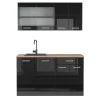 Vicco Singleküche "R-Line", Schwarz Hochglanz/Anthrazit, 140 cm ohne Arbeitsplatte