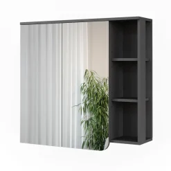 Vicco Spiegelschrank Anthrazit/Weiß Karen 80x75x20 cm - Badezimmerschrank mit Spiegel, Übersichtliche Organisation dank cleverer Fächeraufteilung